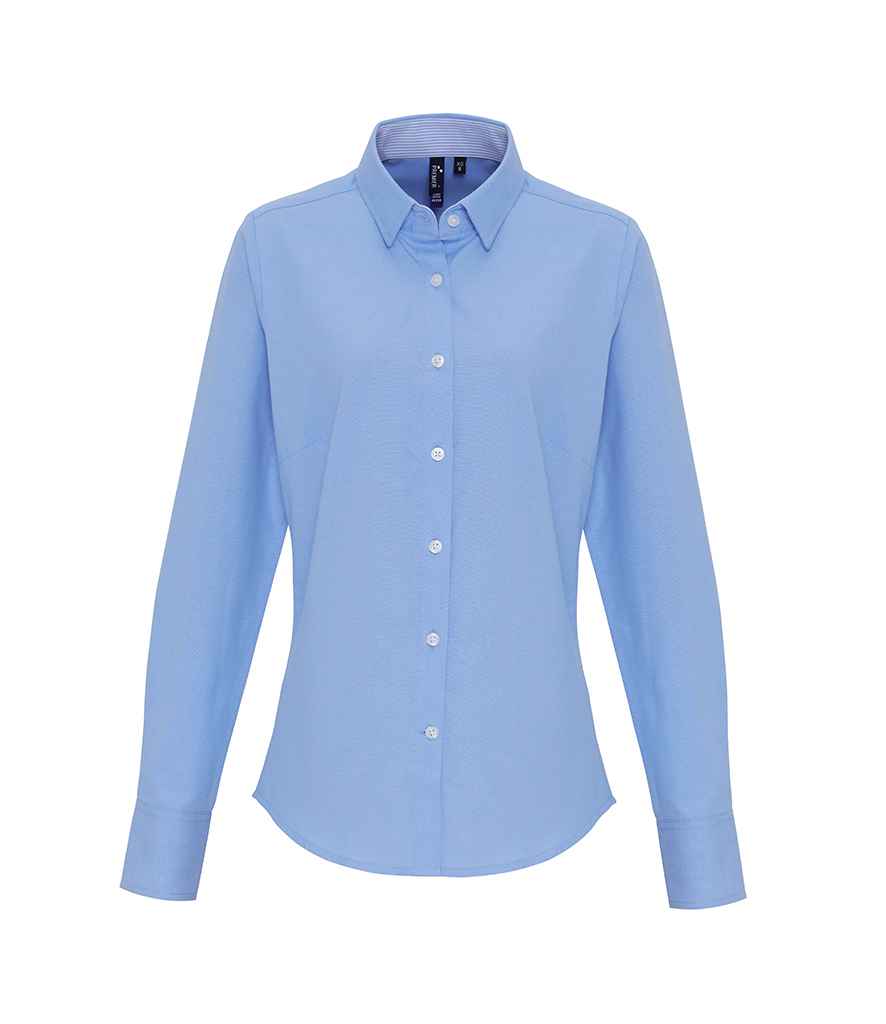 Premier Premier Ladies Long Sleeve Striped Oxford Shirt Oxford Blue