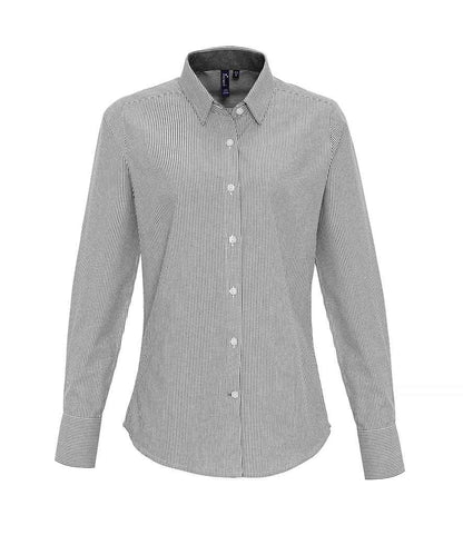 Premier Premier Ladies Long Sleeve Striped Oxford Shirt White/Grey
