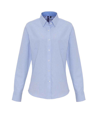Premier Premier Ladies Long Sleeve Striped Oxford Shirt White/Oxford Blue