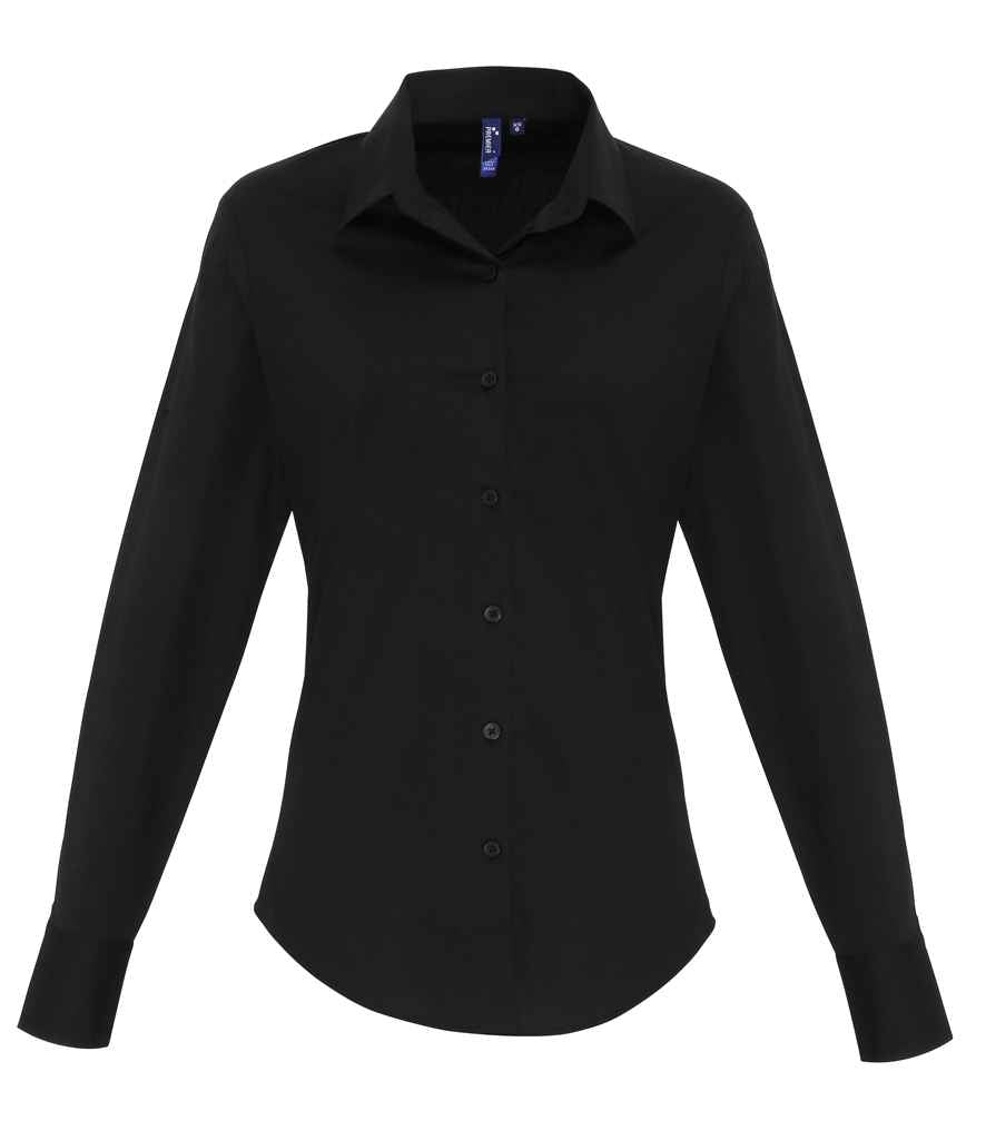 Premier Premier Ladies Long Sleeve Stretch Fit Poplin Shirt Black