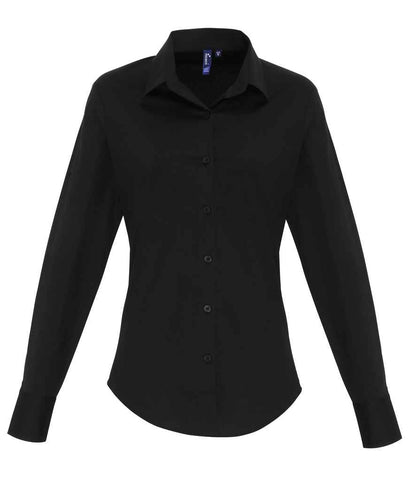 Premier Premier Ladies Long Sleeve Stretch Fit Poplin Shirt Black
