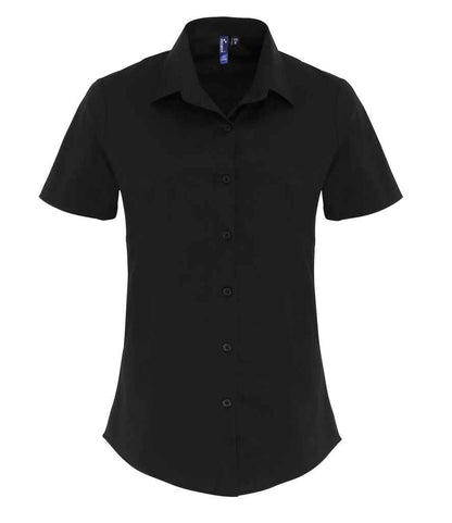 Premier Premier Ladies Short Sleeve Stretch Fit Poplin Shirt Black
