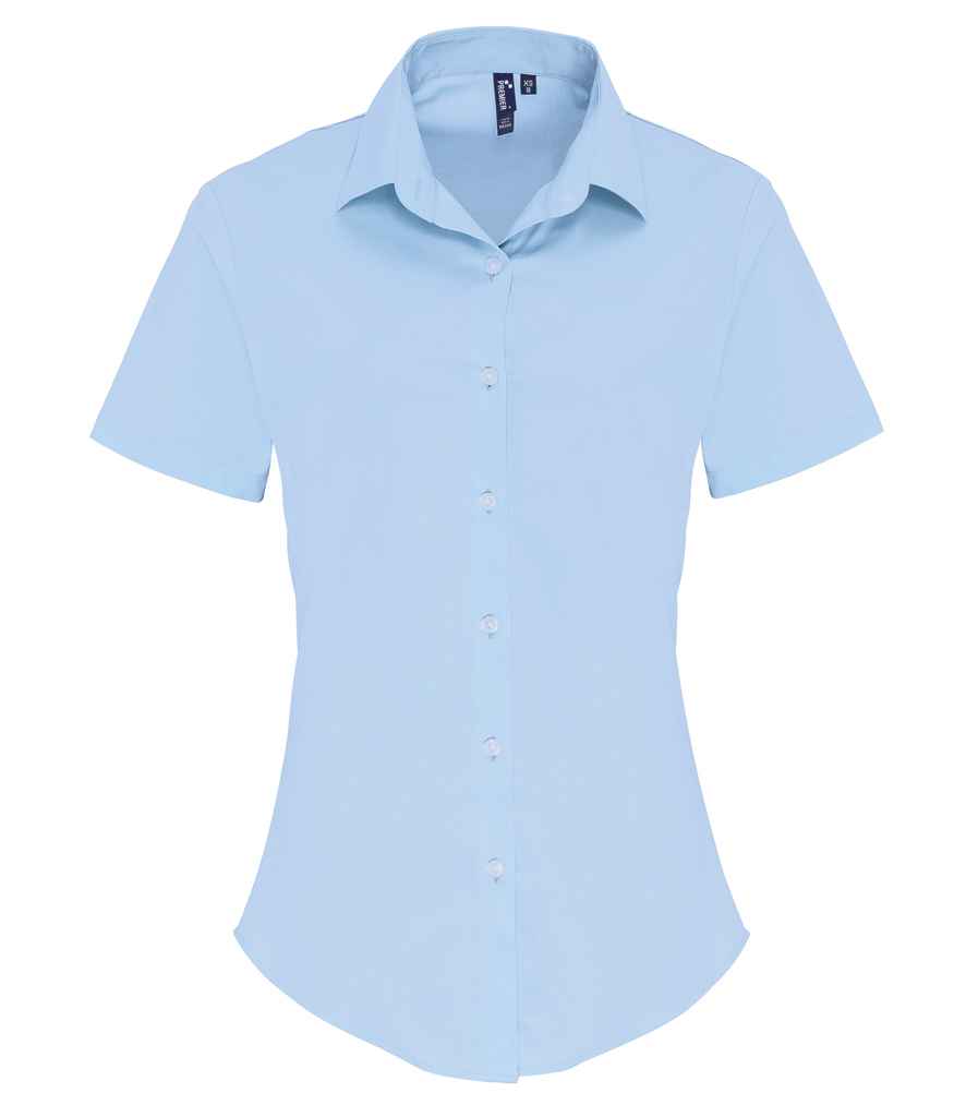 Premier Premier Ladies Short Sleeve Stretch Fit Poplin Shirt Pale Blue
