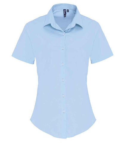 Premier Premier Ladies Short Sleeve Stretch Fit Poplin Shirt Pale Blue