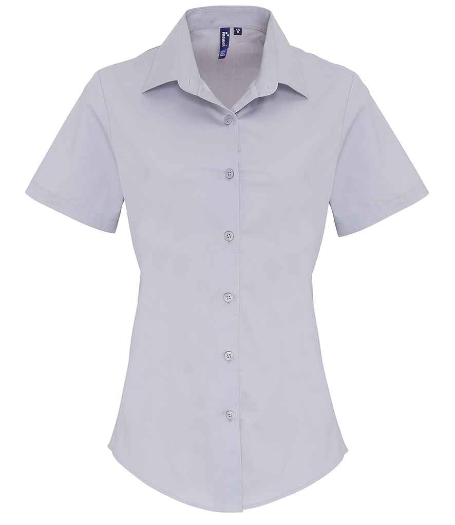 Premier Premier Ladies Short Sleeve Stretch Fit Poplin Shirt Silver