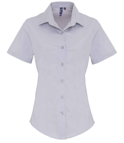Premier Premier Ladies Short Sleeve Stretch Fit Poplin Shirt Silver