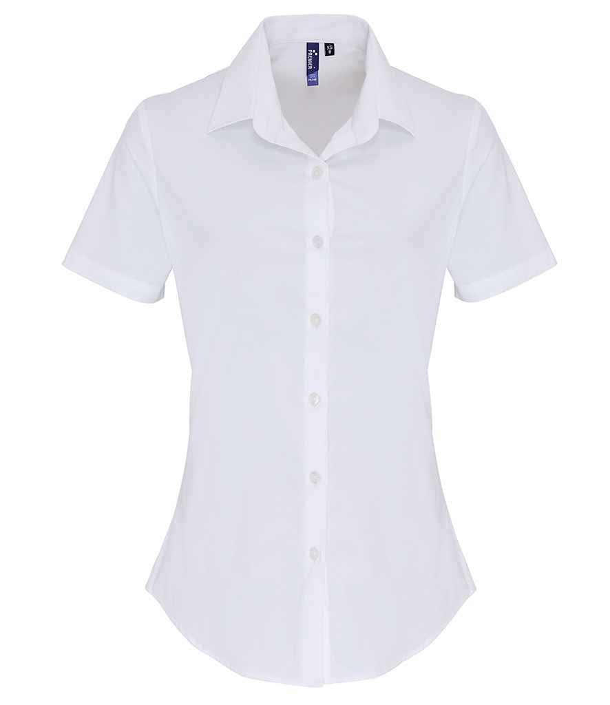 Premier Ladies Short Sleeve Stretch Fit Poplin Shirt in White