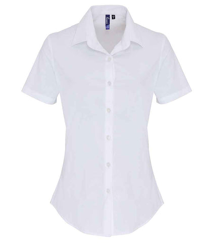 Premier Ladies Short Sleeve Stretch Fit Poplin Shirt in White