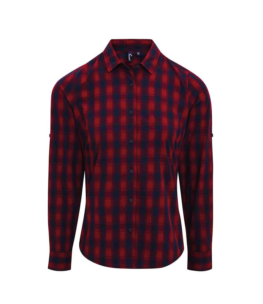 Premier Premier Ladies Mulligan Check Long Sleeve Shirt Red/Navy