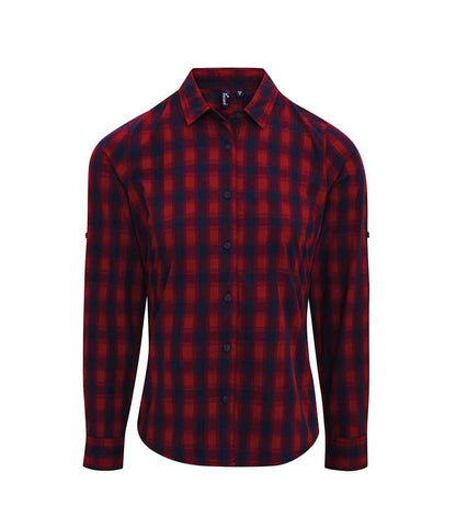 Premier Premier Ladies Mulligan Check Long Sleeve Shirt Red/Navy