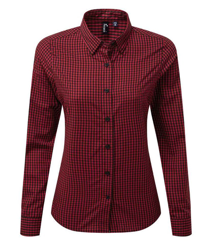 Premier Premier Ladies Maxton Check Long Sleeve Shirt Black/Red