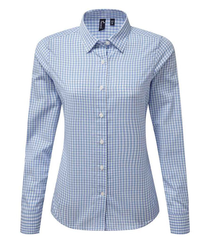 Premier Premier Ladies Maxton Check Long Sleeve Shirt Light Blue/White