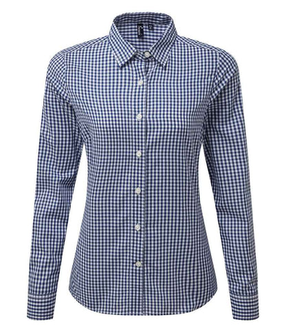 Premier Premier Ladies Maxton Check Long Sleeve Shirt Navy/White