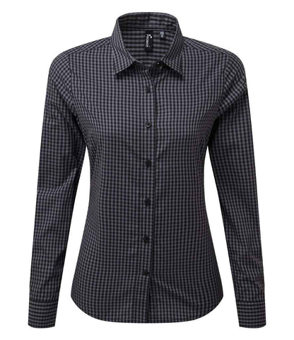 Premier Premier Ladies Maxton Check Long Sleeve Shirt Steel/Black