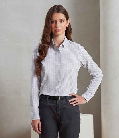 Premier Premier Ladies Maxton Check Long Sleeve Shirt Silver/White