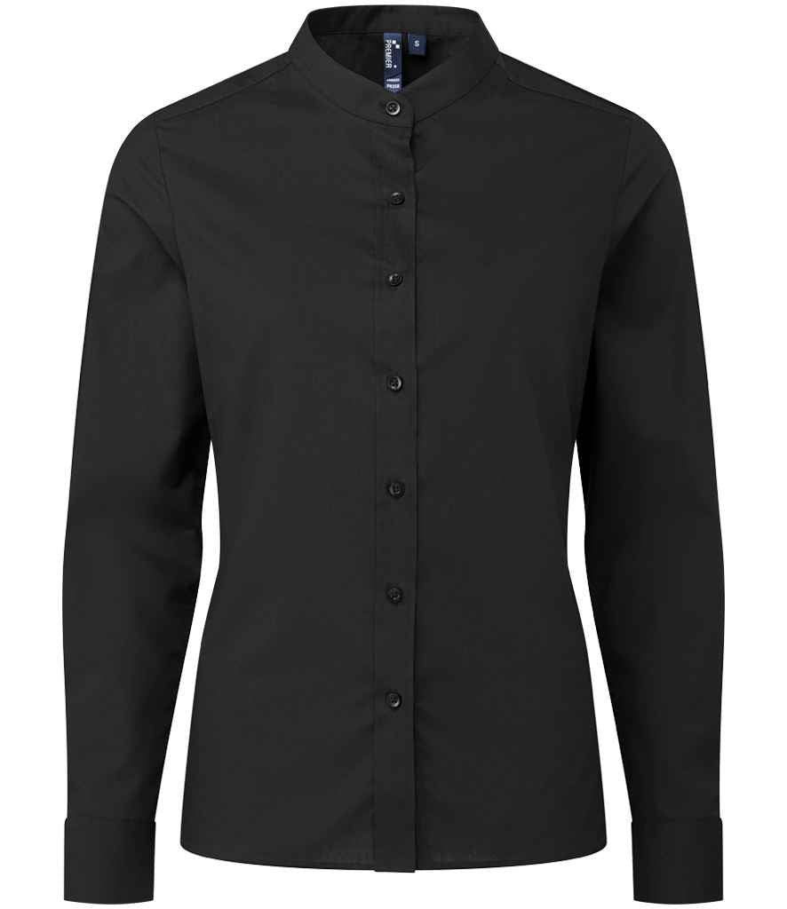 Premier Ladies Banded Collar Grandad Shirt in Black