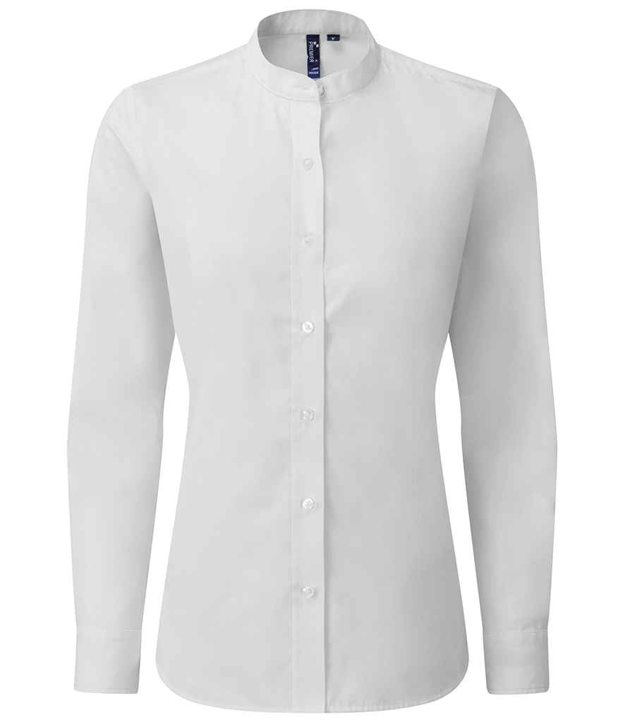 Premier Ladies Banded Collar Grandad Shirt in White