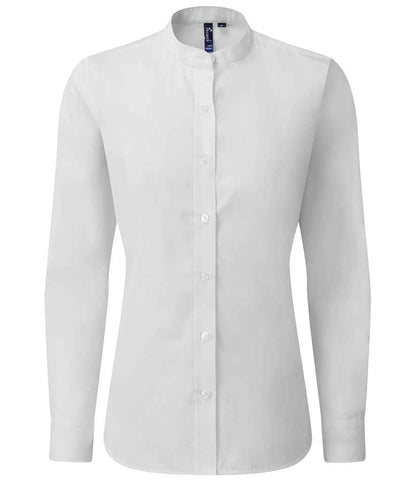 Premier Ladies Banded Collar Grandad Shirt in White