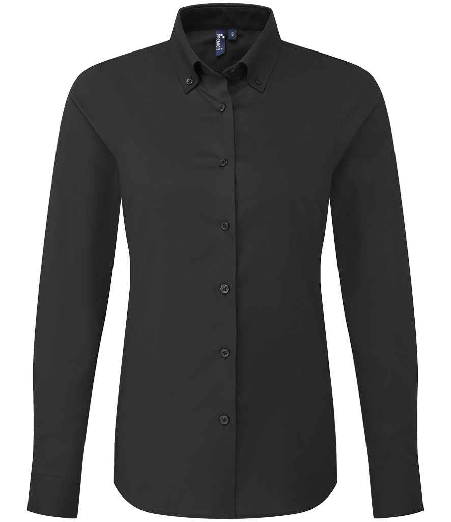 Premier Ladies Supreme Long Sleeve Oxford Shirt in Black