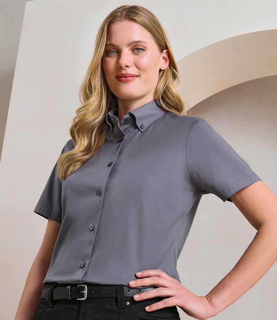 Premier Premier Ladies Supreme Short Sleeve Oxford Shirt Steel