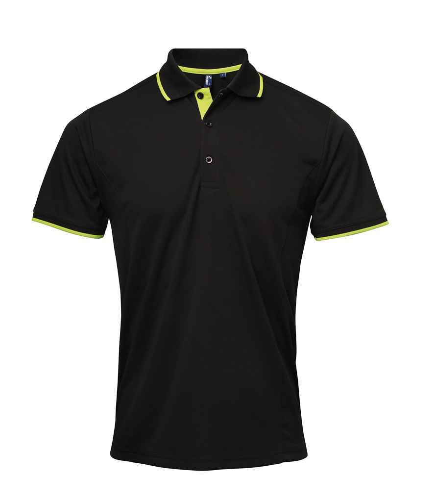Premier Premier Contrast Coolchecker® Piqué Polo Shirt Black/Lime Green