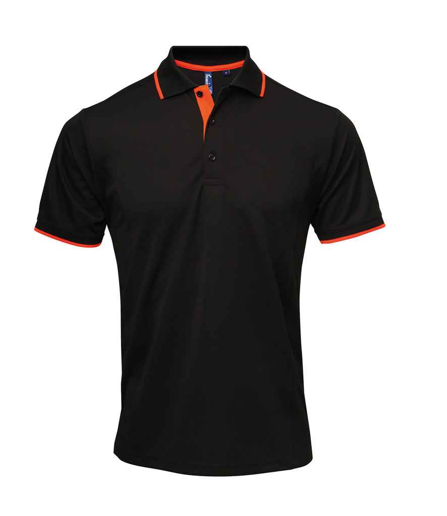 Premier Premier Contrast Coolchecker® Piqué Polo Shirt Black/Orange