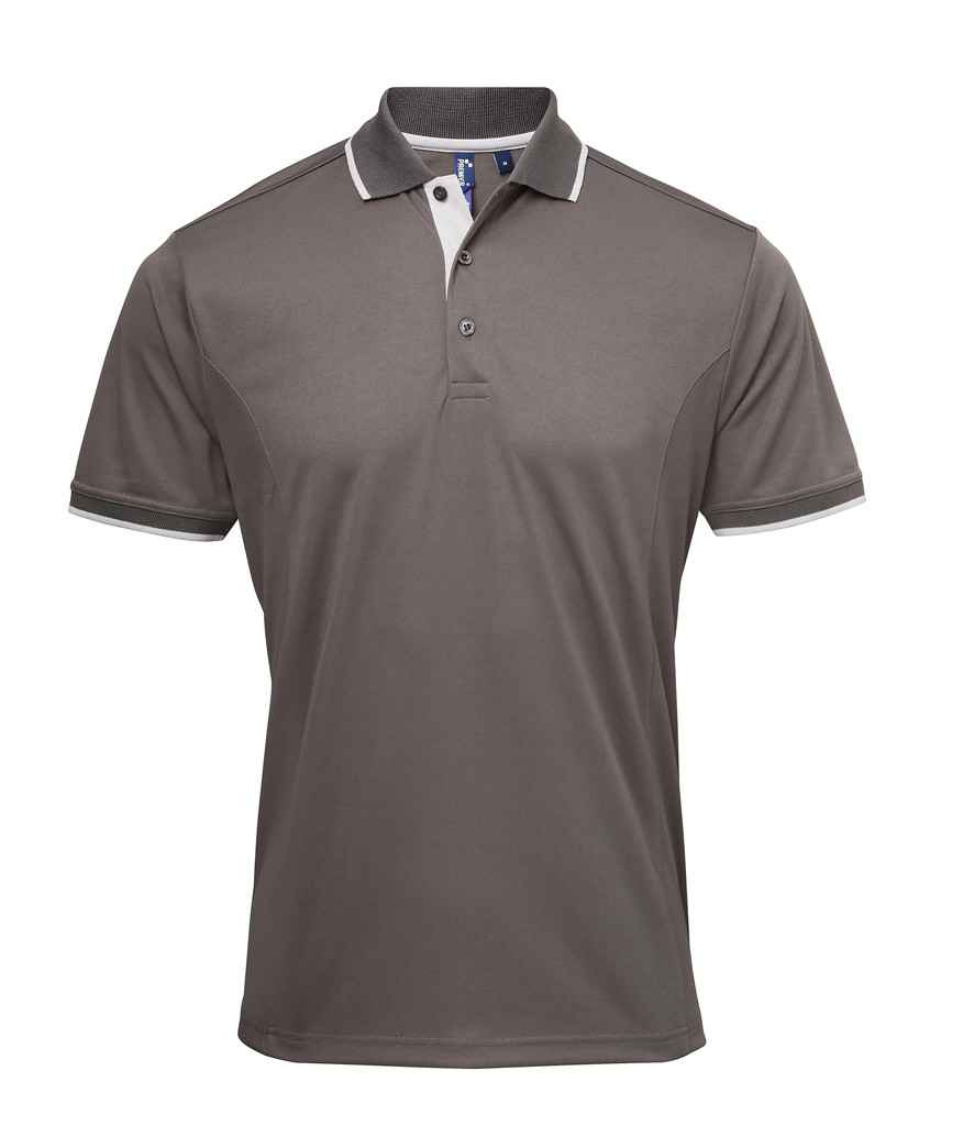 Premier Premier Contrast Coolchecker® Piqué Polo Shirt Dark Grey/Silver
