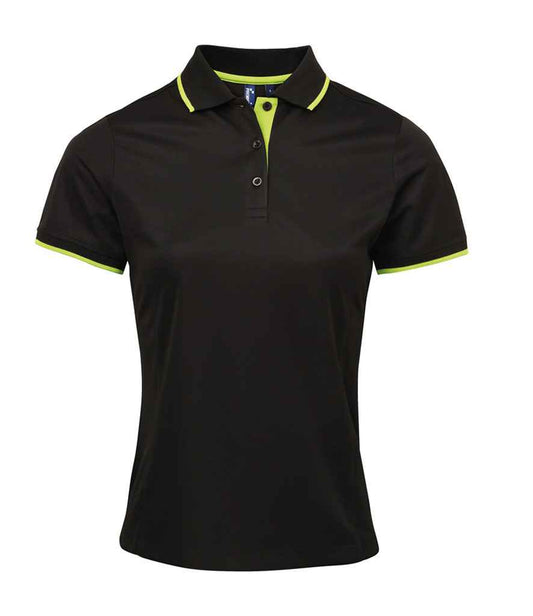 Premier Ladies Contrast Coolchecker® Piqué Polo Shirt - Black/Lime Green