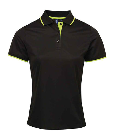 Premier Premier Ladies Contrast Coolchecker® Piqué Polo Shirt Black/Lime Green