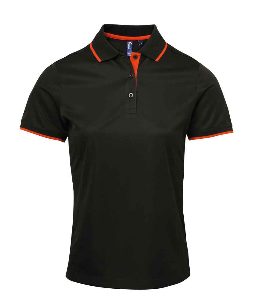 Premier Premier Ladies Contrast Coolchecker® Piqué Polo Shirt Black/Orange