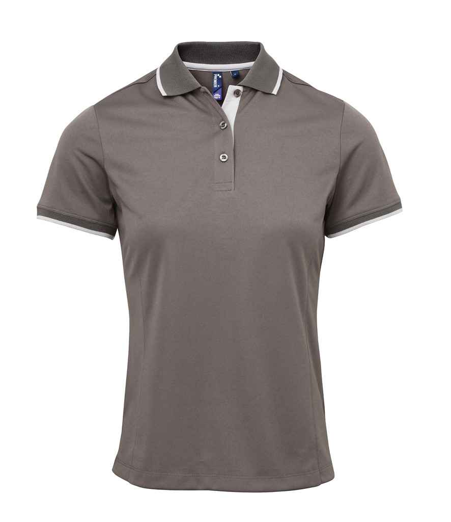 Premier Premier Ladies Contrast Coolchecker® Piqué Polo Shirt Dark Grey/Silver