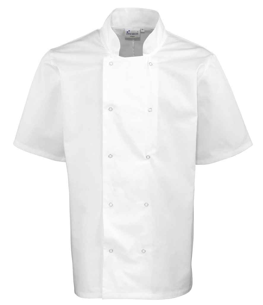 Premier Unisex Short Sleeve Stud Front Chef's Jacket in White