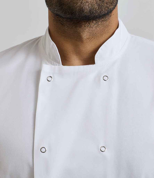 Premier Unisex Short Sleeve Stud Front Chef's Jacket - model image