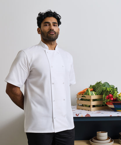 Premier Studded front short sleeve chef's jacket Black