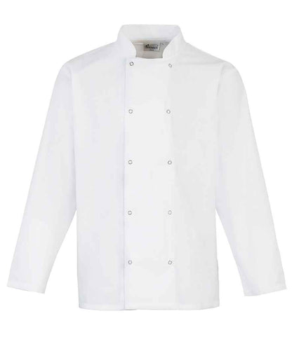 Premier Unisex Long Sleeve Stud Front Chef's Jacket in White