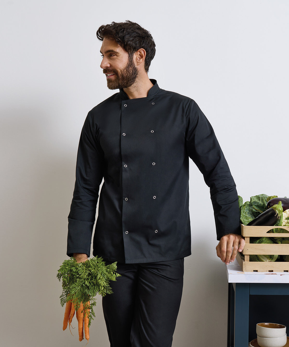 Premier Studded front long sleeve chef's jacket Black