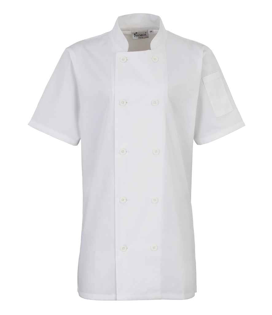 Premier Ladies Short Sleeve Chef's Jacket in White