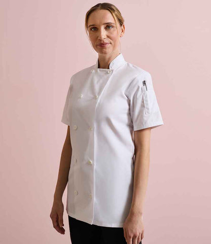 Premier Ladies Short Sleeve Chef's Jacket - model image