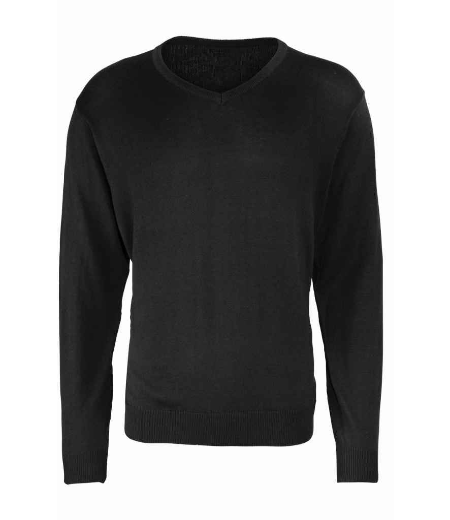 Premier Knitted Cotton Acrylic V Neck Sweater in Black
