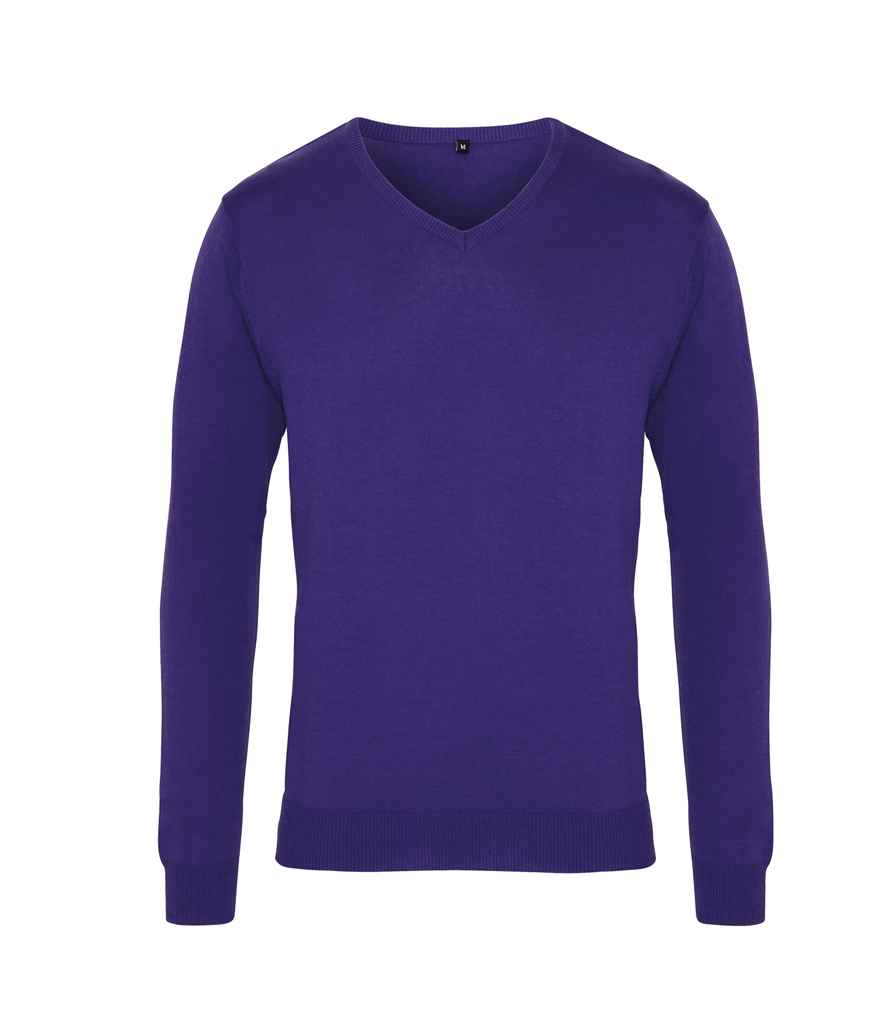 Premier Knitted Cotton Acrylic V Neck Sweater in Purple