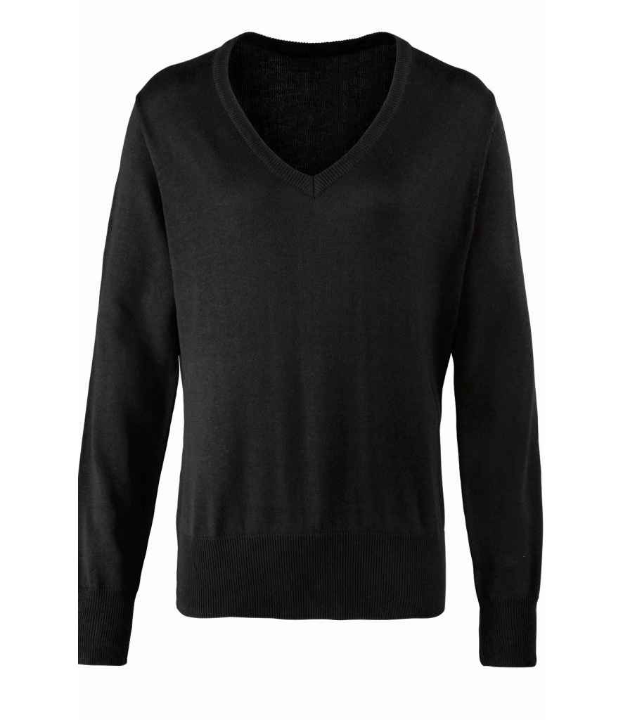 Premier Ladies Knitted Cotton Acrylic V Neck Sweater in Black