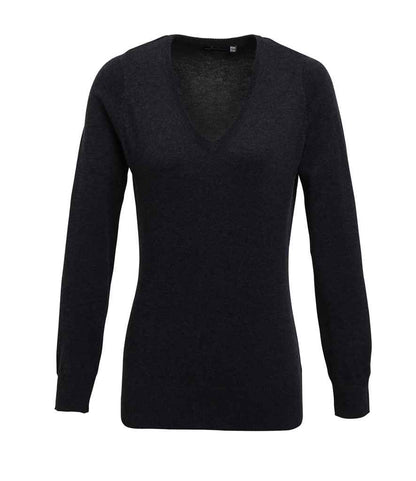 Premier Ladies Knitted Cotton Acrylic V Neck Sweater in Charcoal