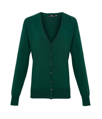 Premier Ladies Cotton Acrylic V Neck Cardigan in Bottle Green