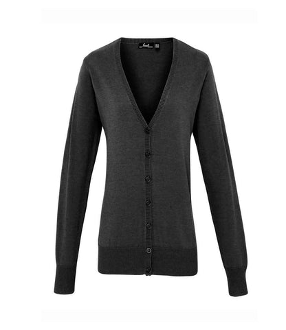 Premier Ladies Cotton Acrylic V Neck Cardigan in Charcoal