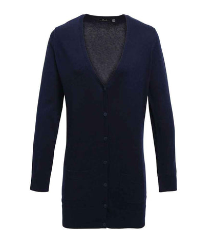 Premier Ladies Longline V Neck Cardigan in Navy
