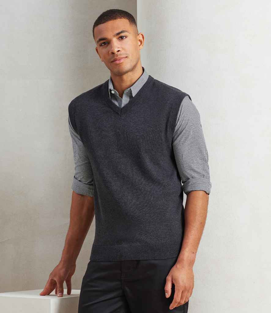 Premier Sleeveless Cotton Acrylic V Neck Sweater - model image