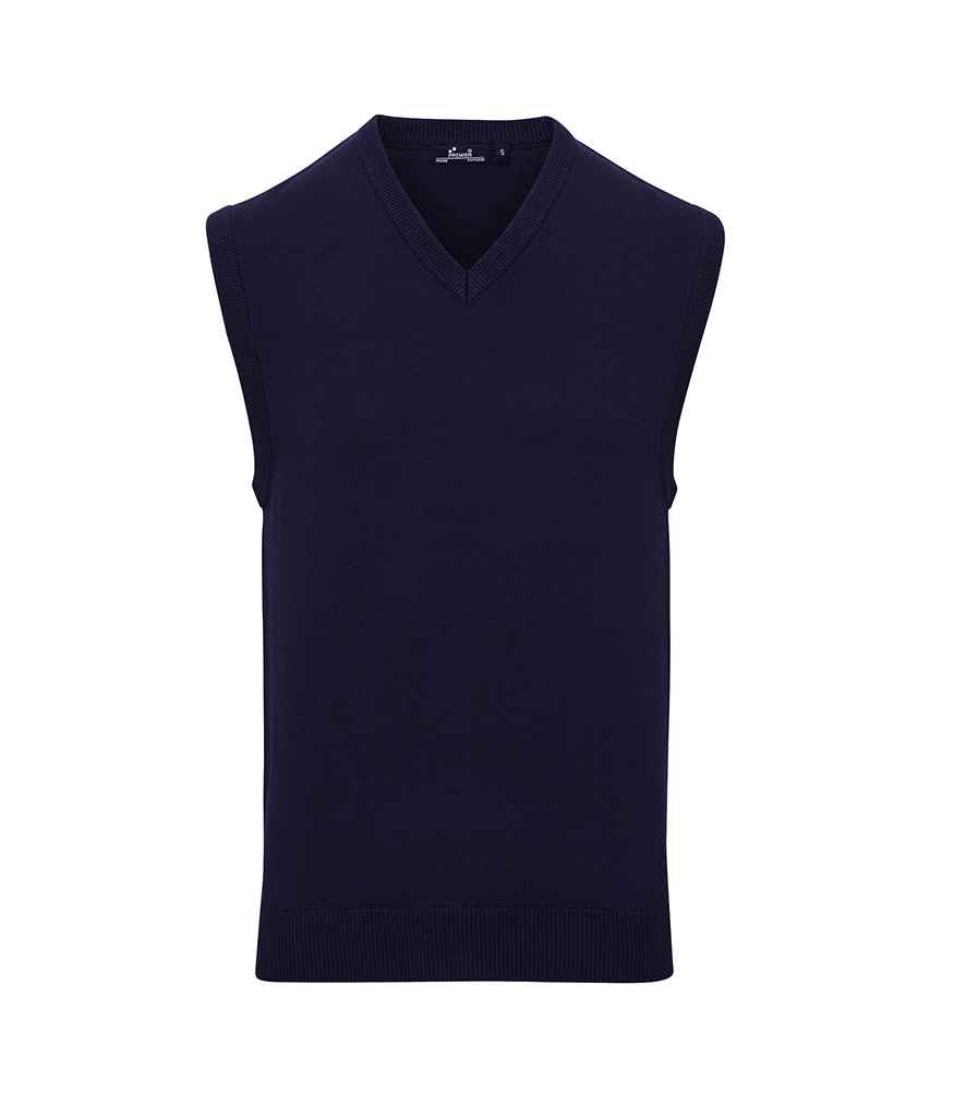 Premier Sleeveless Cotton Acrylic V Neck Sweater in Navy