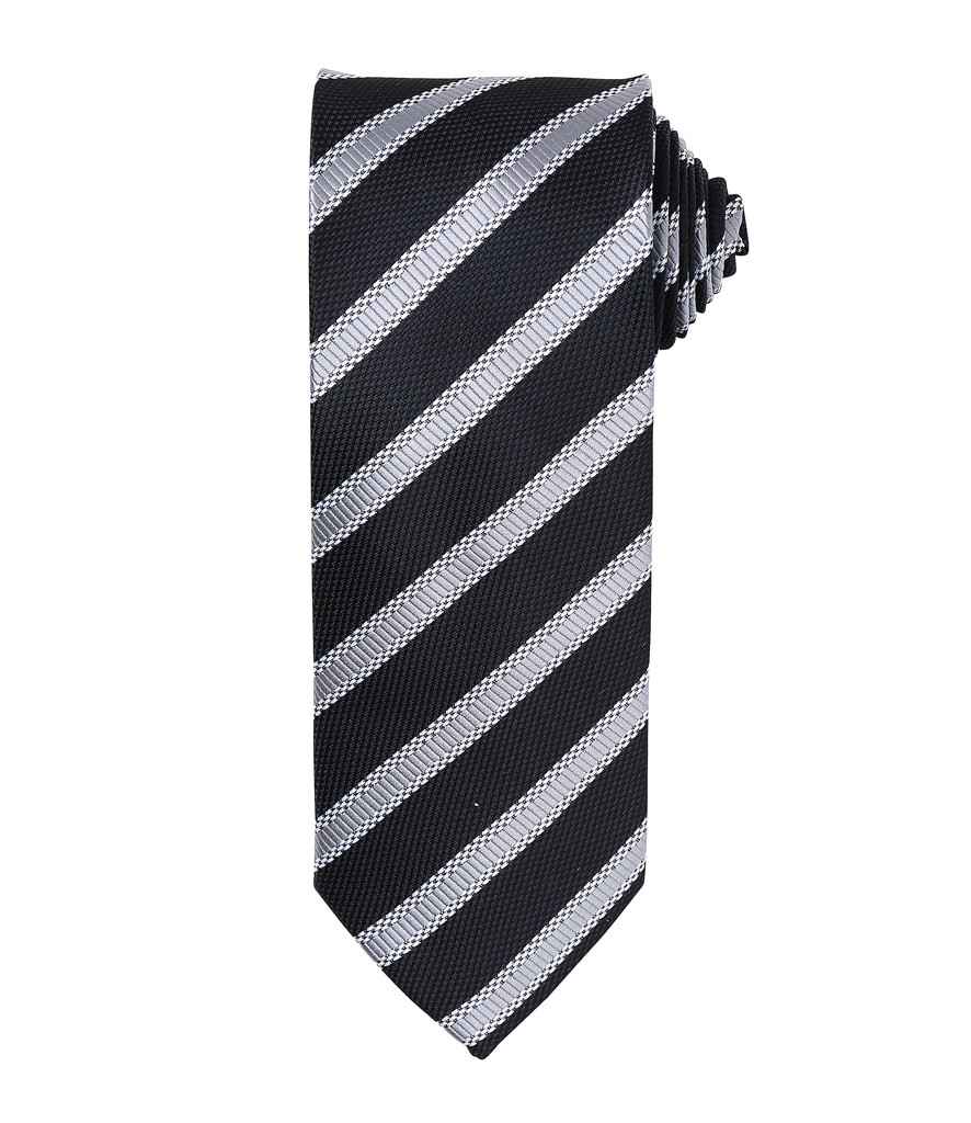 Premier Waffle Stripe Tie in Black/Dark Grey