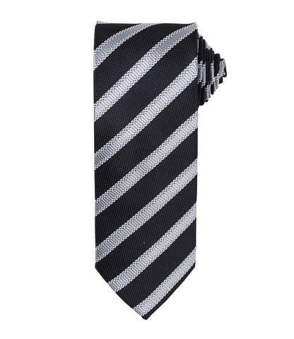 Premier Waffle Stripe Tie in Black/Dark Grey