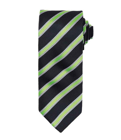 Premier Waffle Stripe Tie in Black/Lime Green